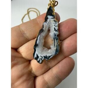 NEW Geo cross cut necklace stone‎ rock      chain 18" long